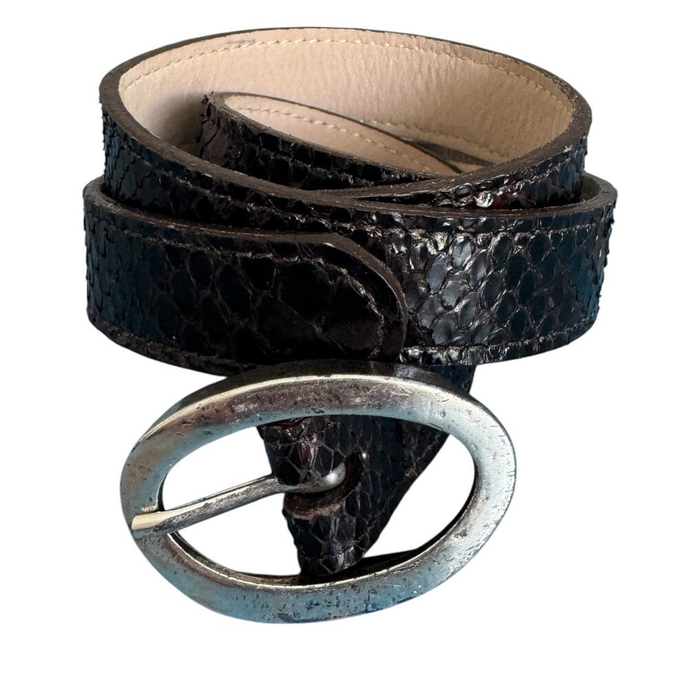 CARLOS FALCHI Vintage Brown Snakeskin Leather Belt Silver Oval Buckle Size M
